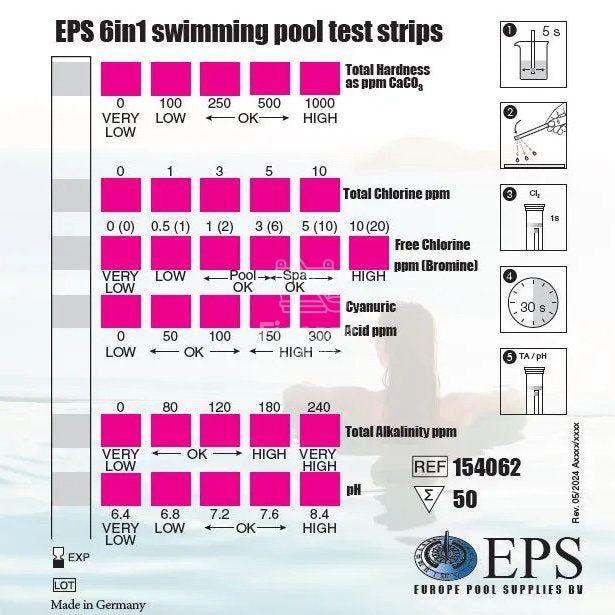 EPS 6in1 Teststrips: Snelle en Betrouwbare Wateranalyse voor je Zwembad of Spa - Finesse Wellness BV