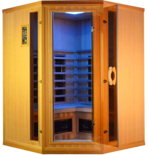 FS 160 Deluxe Hoekmodel Cerderhouten Infrarood Sauna met glasdeur - Finesse Wellness BV
