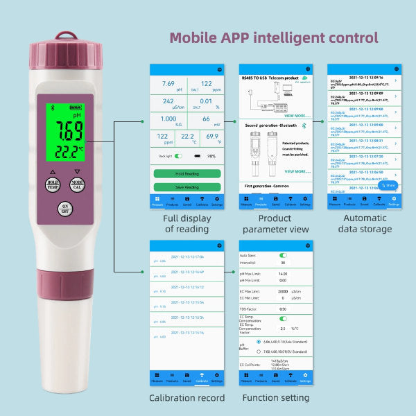 Alles-in-één Watertester: Meet pH, TDS, EC, ORP en meer met Bluetooth - Finesse Wellness BV