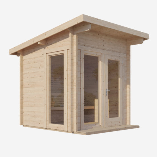 Svelvik Log Sauna: Compacte Finse Sauna met Panoramavenster-Finesse Wellness BV